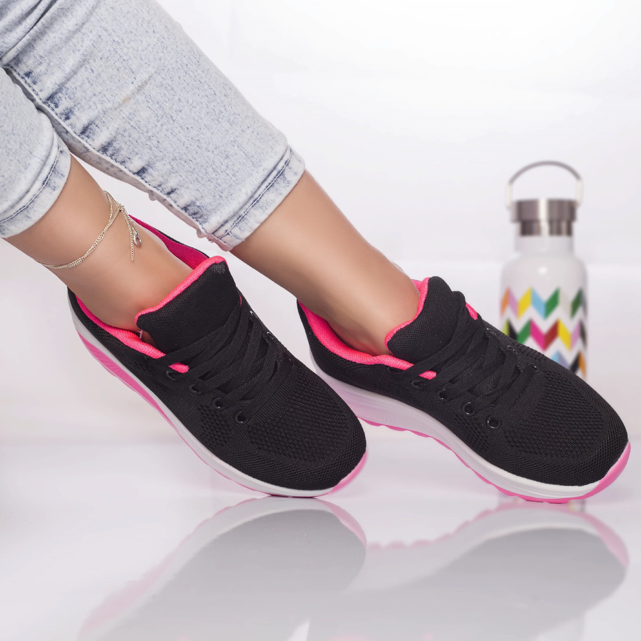 Pantofi sport textil negru-roz anastasy - poza 2