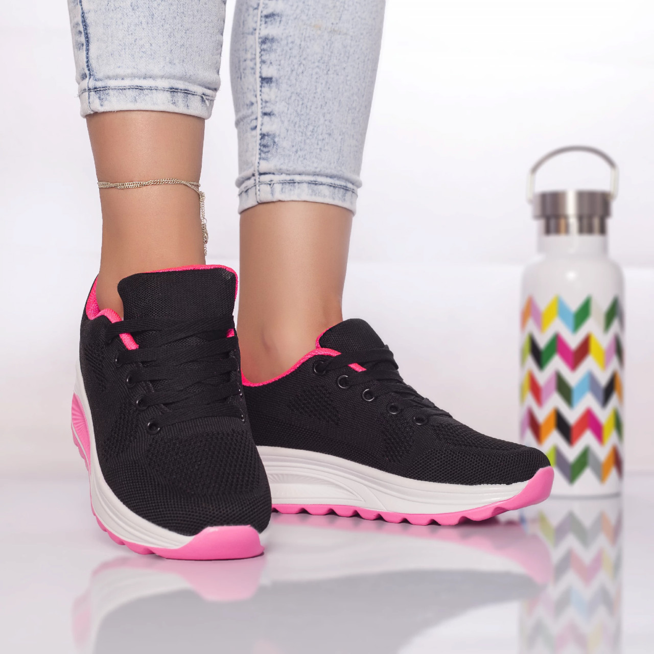 Pantofi sport textil negru-roz anastasy - poza 3
