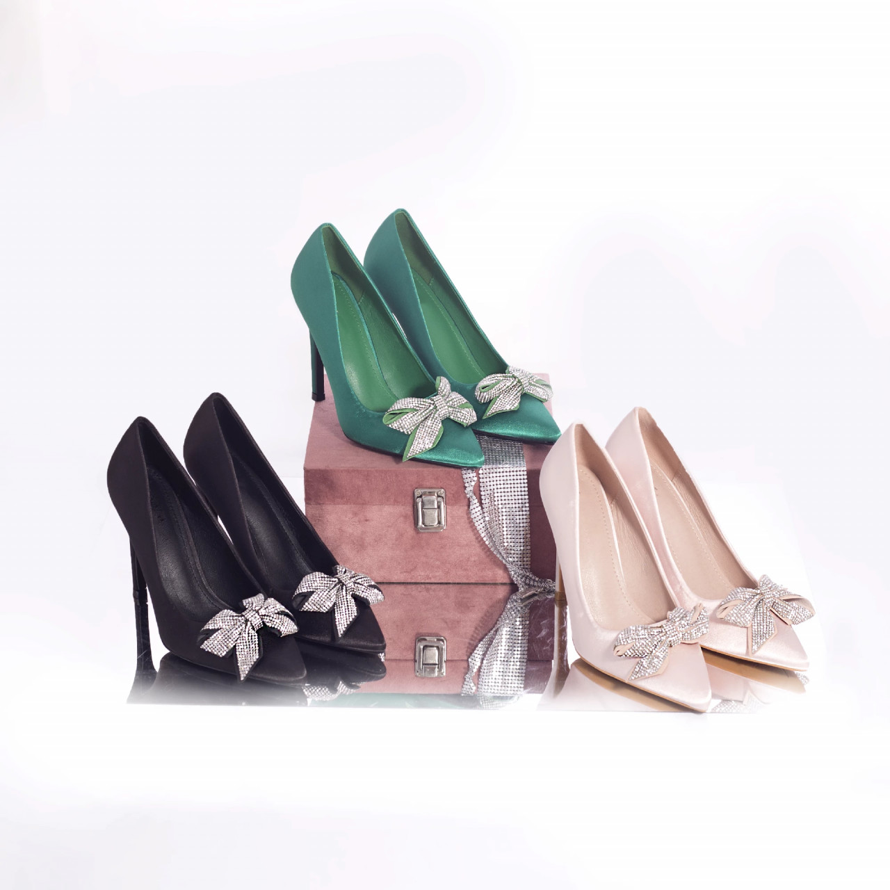 Pantofi stiletto hasnah saten verde - poza 3