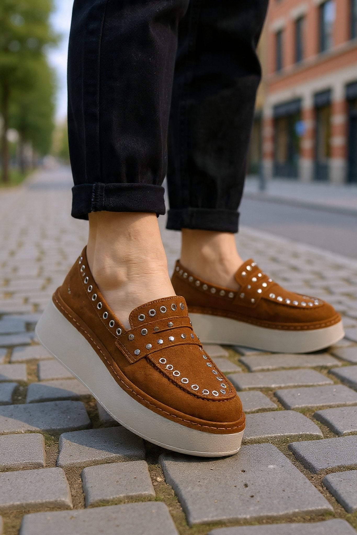 Pantofi tip Mocasin din Piele Cognac Accesorizat - ALES CAMEL