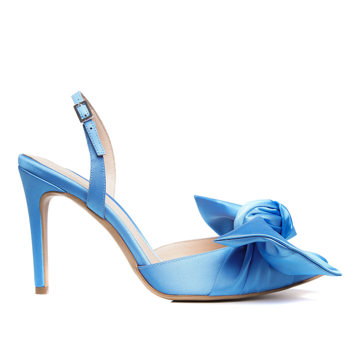 Pantofi Vesa Satin, Varf Ascutit, Albastru-Celest - 37 / 8 cm