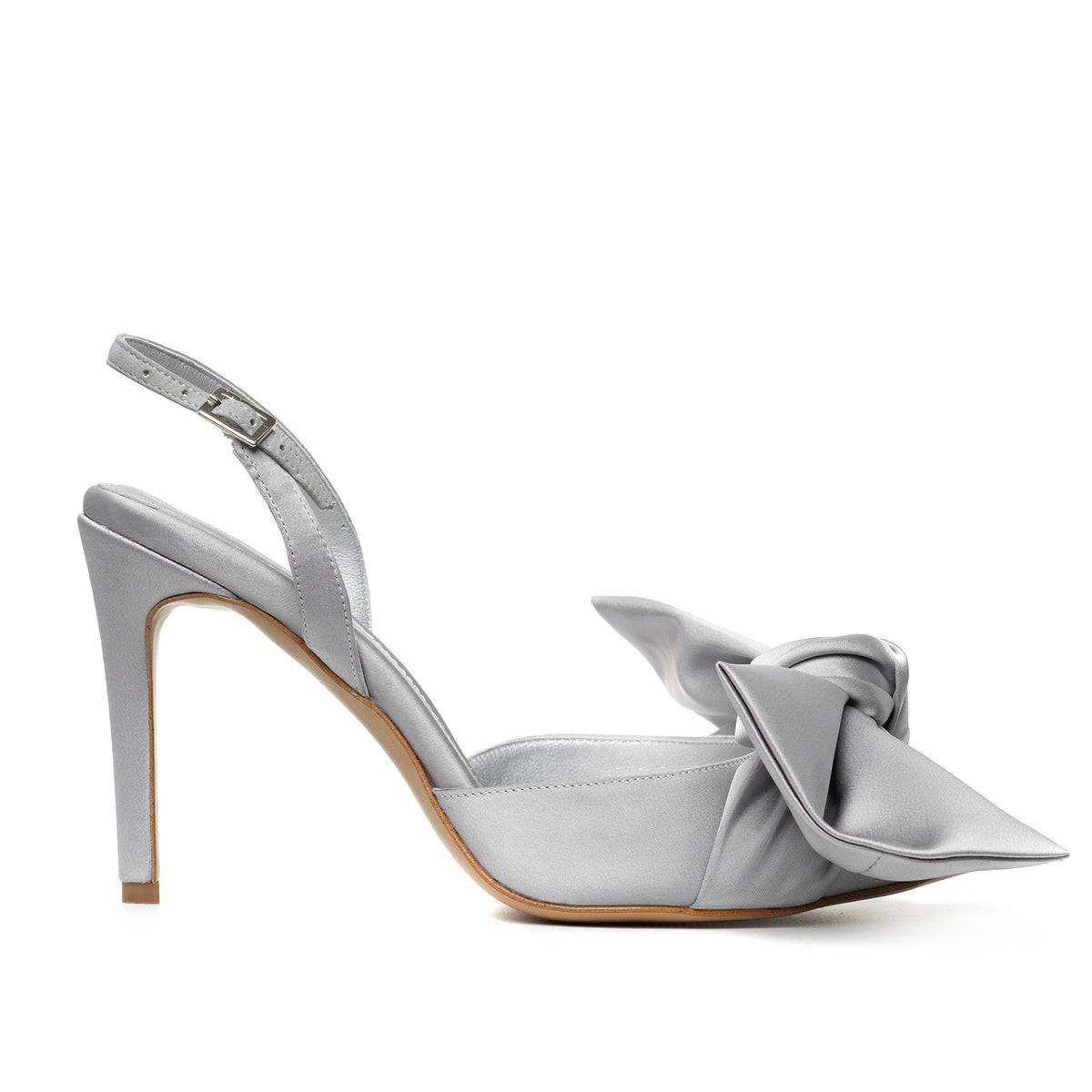 Pantofi Vesa Satin, Varf Ascutit, Gri-Argintiu - 35.5 / 9.5 cm