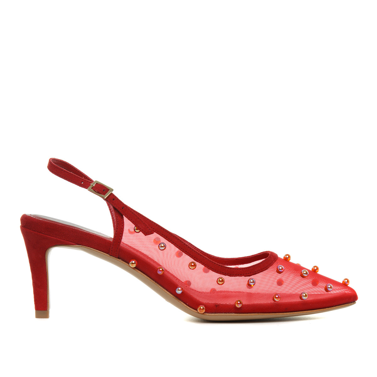 Pantofi Zoe, Mesh/Piele Intoarsa, Varf Ascutit, Rosii - 39 / 1 cm