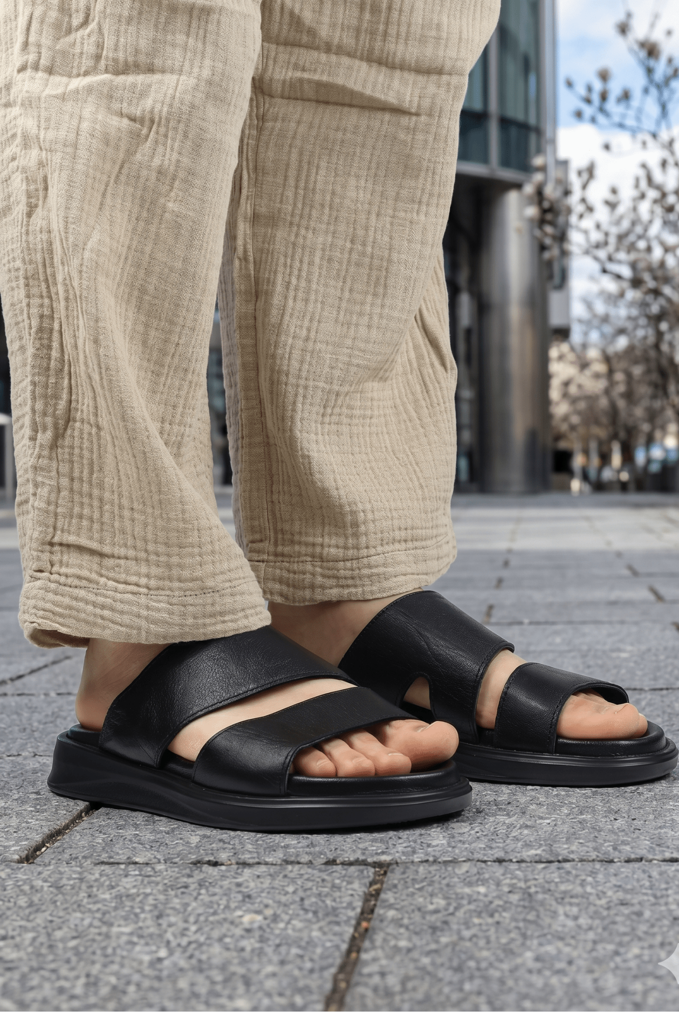 PAPUCI BARBATI DIN PIELE NATURALA - UNO BLACK