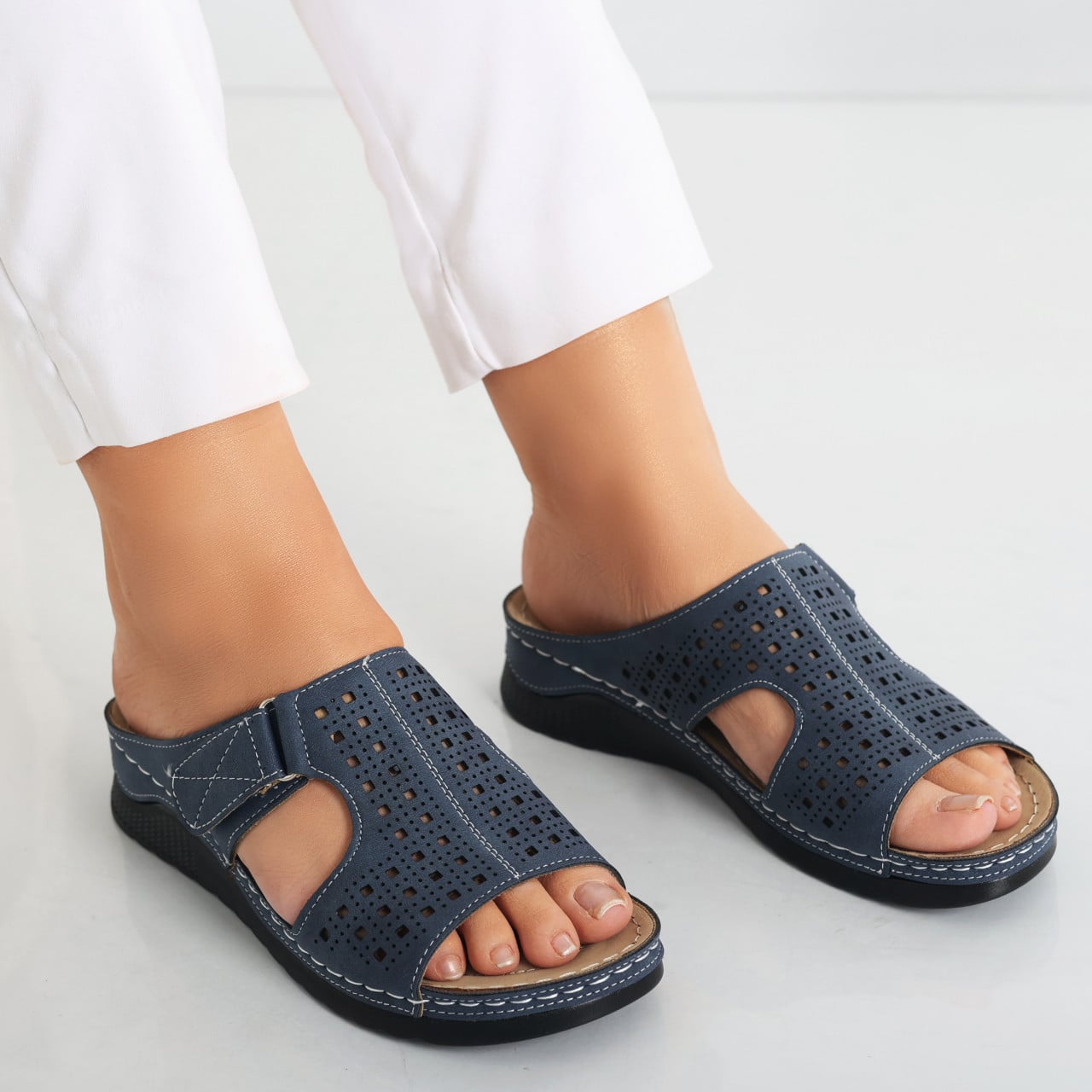 Papuci dama Bleumarin din Piele Ecologica Ajila - poza 2