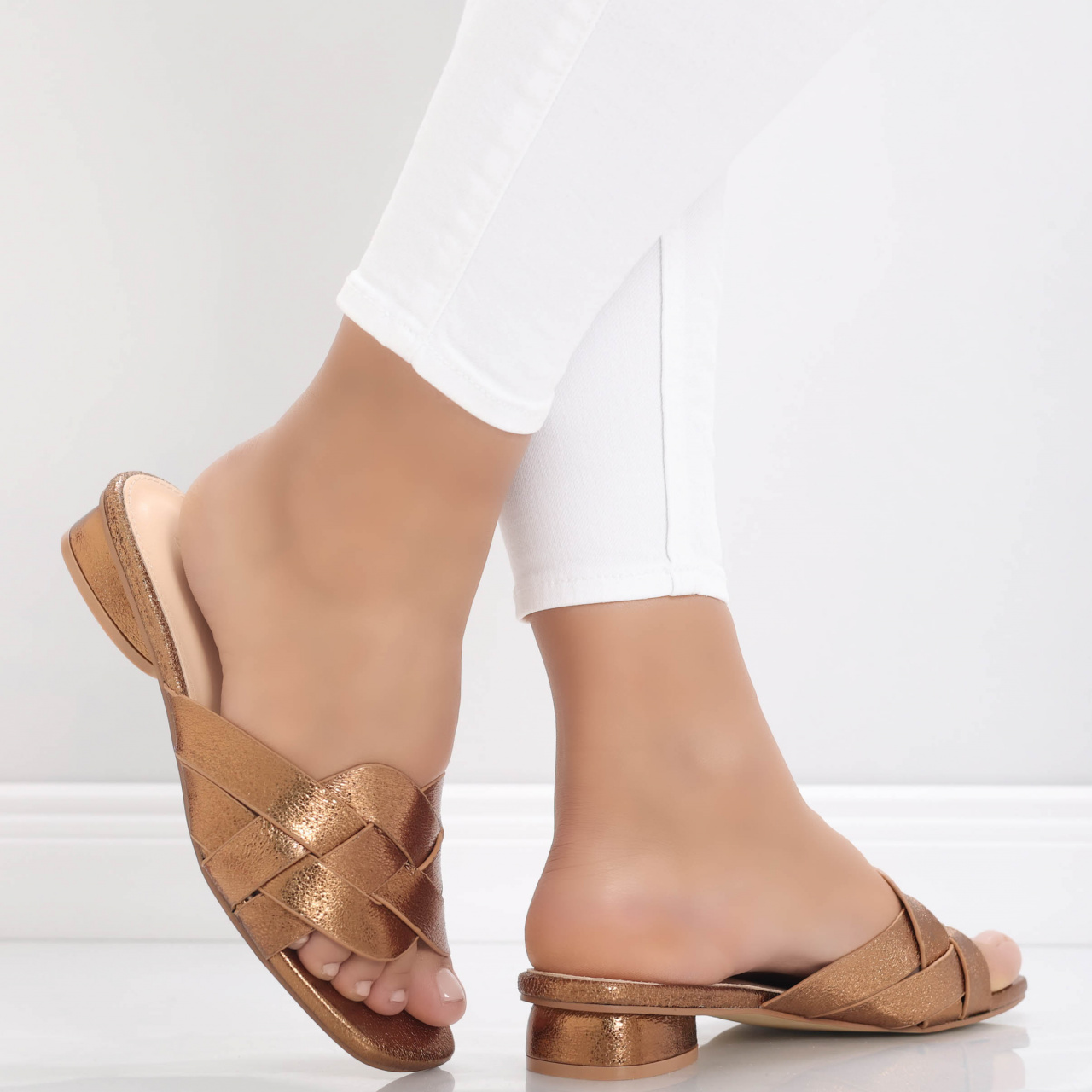 Papuci dama Bronz din Piele Ecologica Ivaga - poza 3