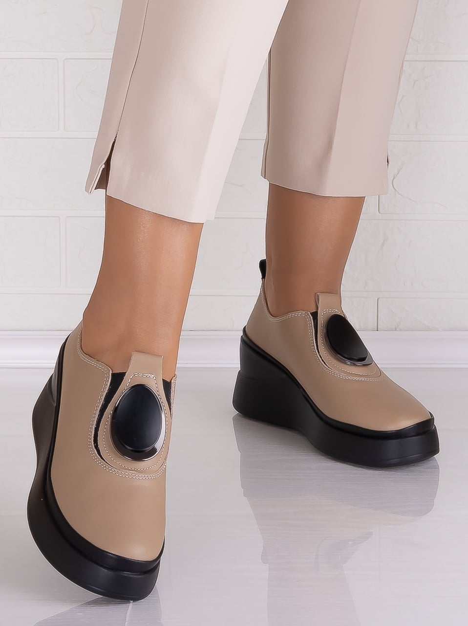 Papuci dama cu platforma Kaki din Piele Naturala Armane - poza 1