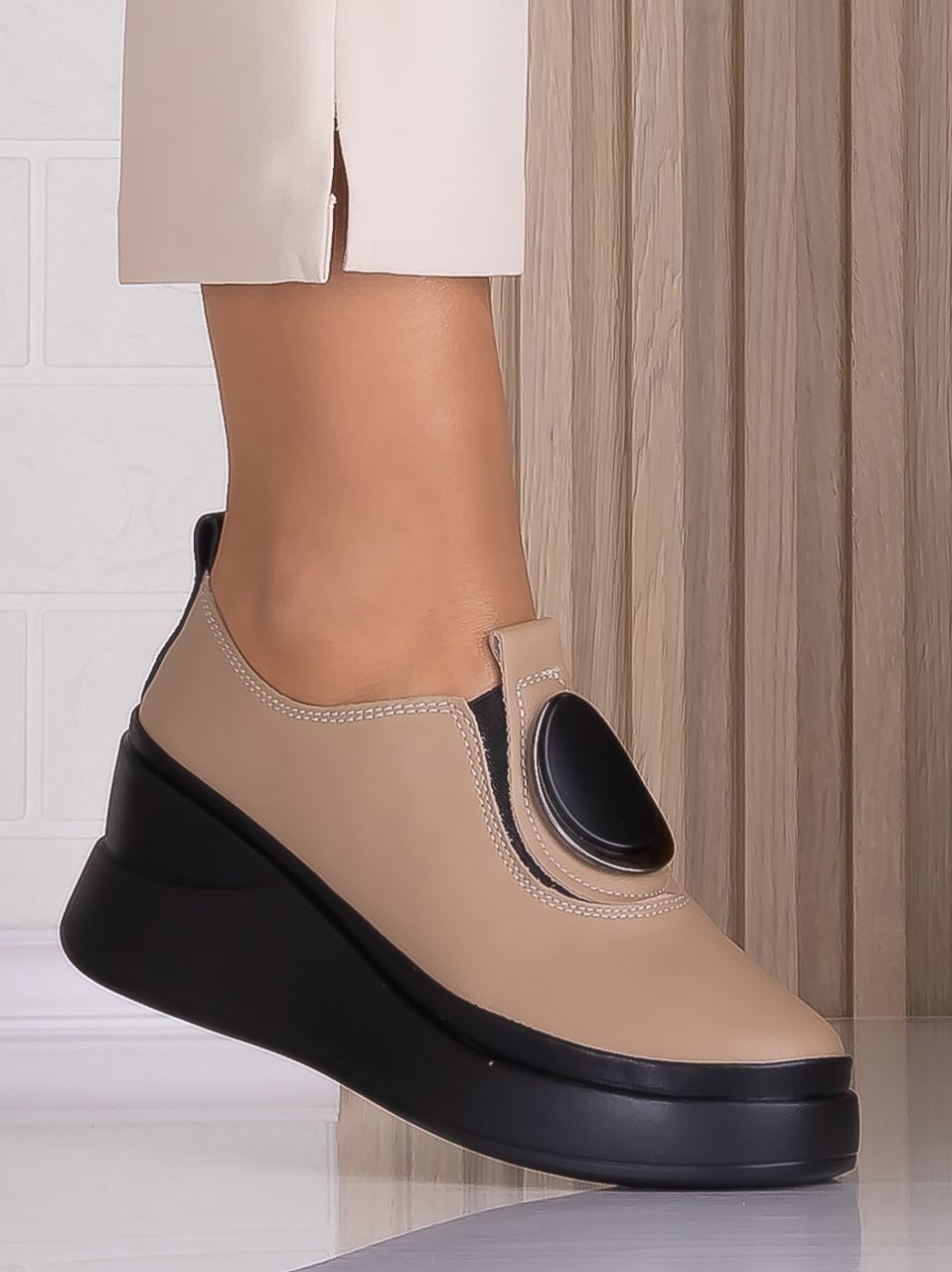 Papuci dama cu platforma Kaki din Piele Naturala Armane - poza 2