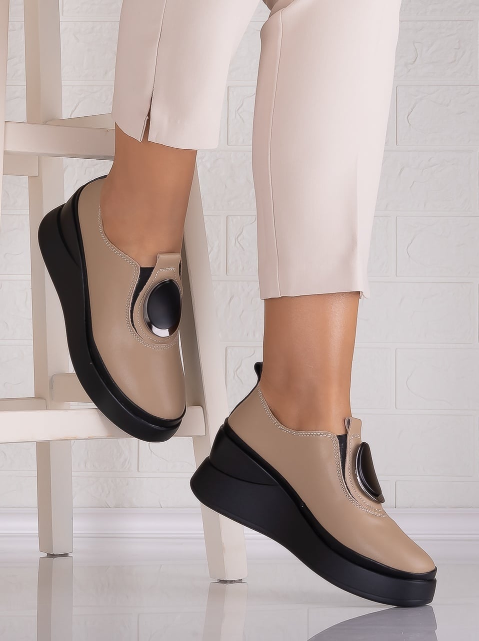 Papuci dama cu platforma Kaki din Piele Naturala Armane - poza 3