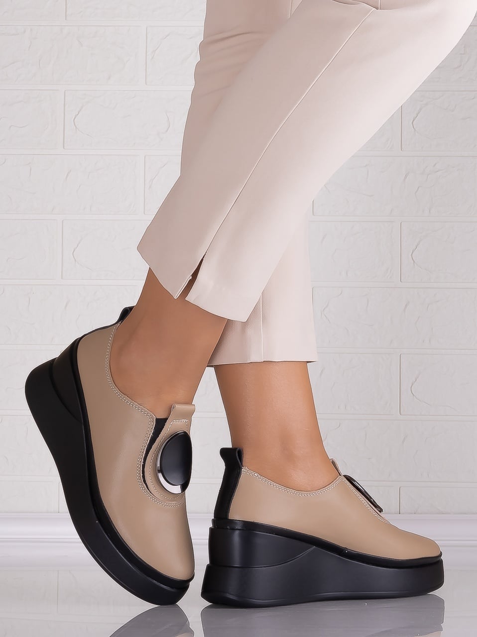 Papuci dama cu platforma Kaki din Piele Naturala Armane - poza 4