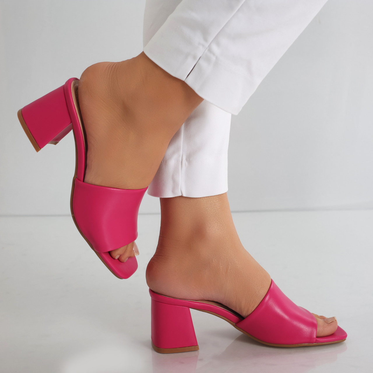 Papuci dama cu toc Fucsia din Piele Ecologica Cruella - poza 5