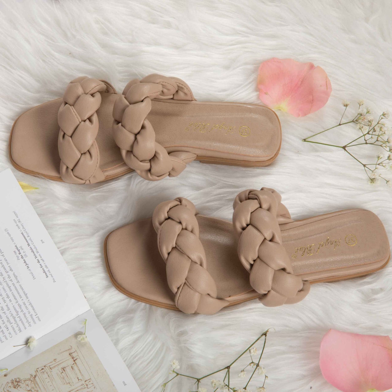 Papuci dama din Piele Ecologica bej CRL0162