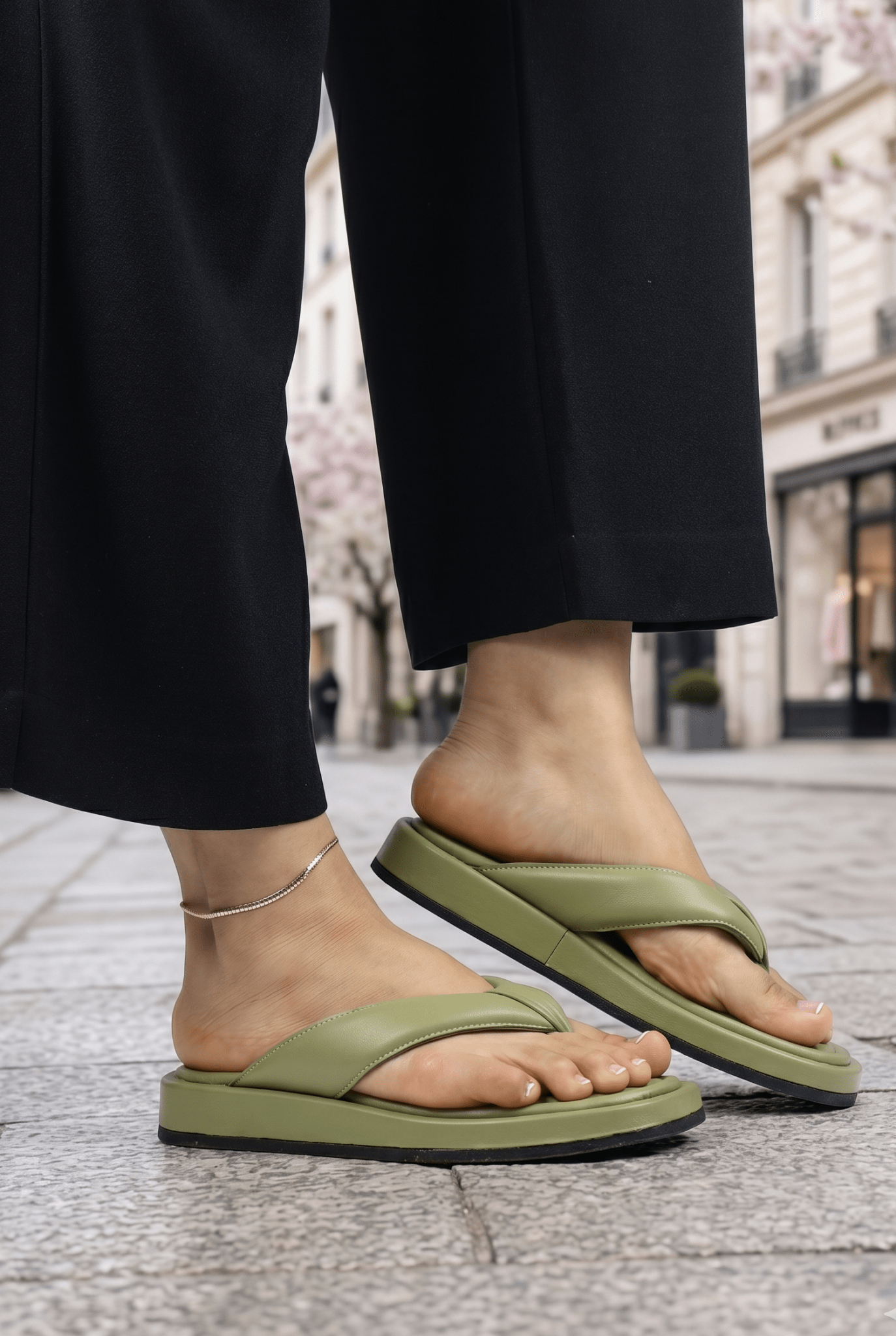 Papuci Dama din Piele Verde - Pandorra GREEN