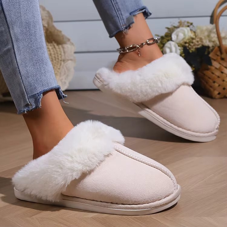 Papuci de casa pentru femei PC004, FluffyFeet, Crem - poza 2