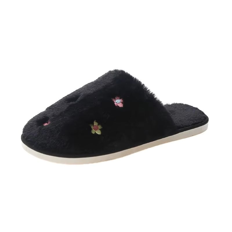 Papuci de casa pentru femei PC011, Flower, Negru - poza 1