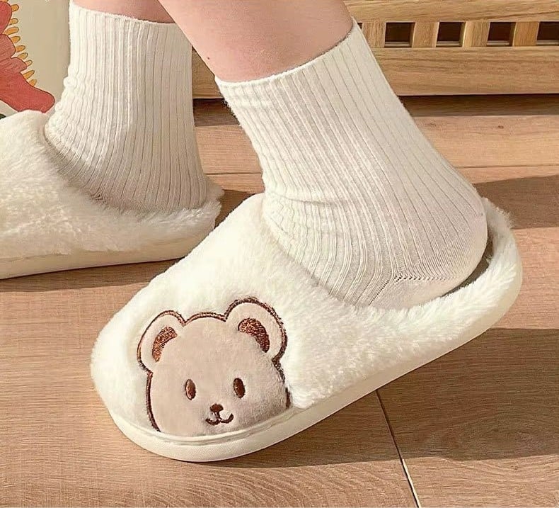 Papuci de casa pentru femei PC013, Fluffy Bears, Crem - poza 3