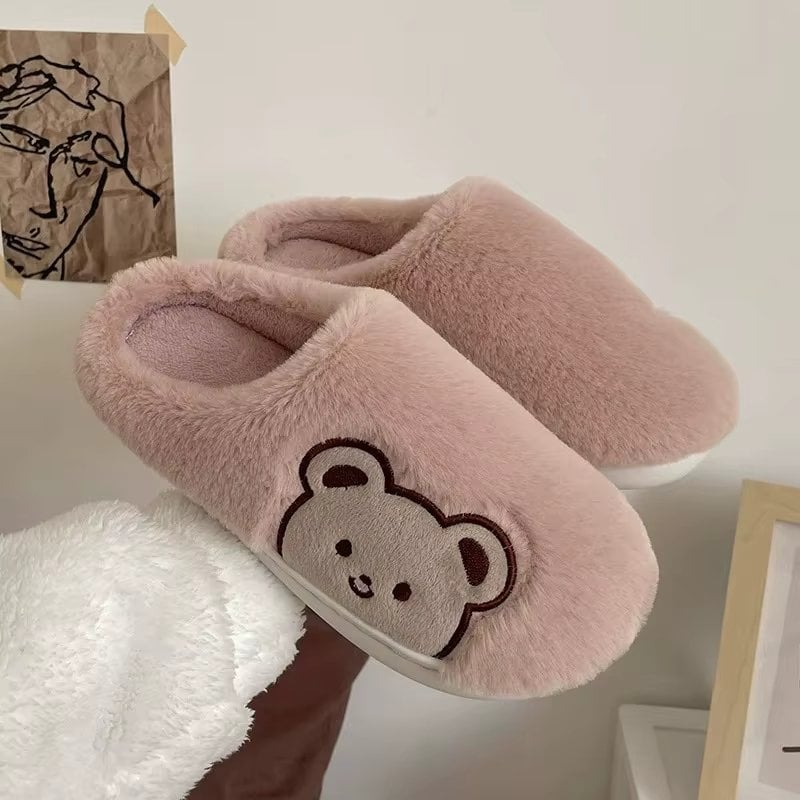 Papuci de casa pentru femei PC014, Fluffy Bears, Roz - poza 1