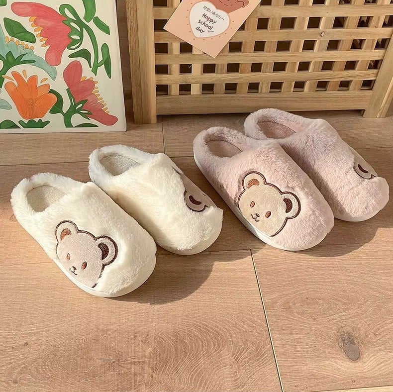 Papuci de casa pentru femei PC014, Fluffy Bears, Roz - poza 2