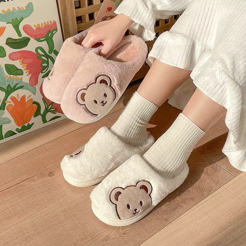 Papuci de casa pentru femei PC014, Fluffy Bears, Roz - poza 3