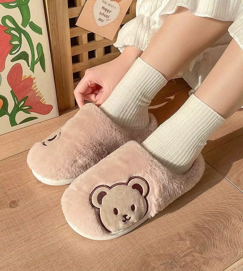 Papuci de casa pentru femei PC014, Fluffy Bears, Roz - poza 4