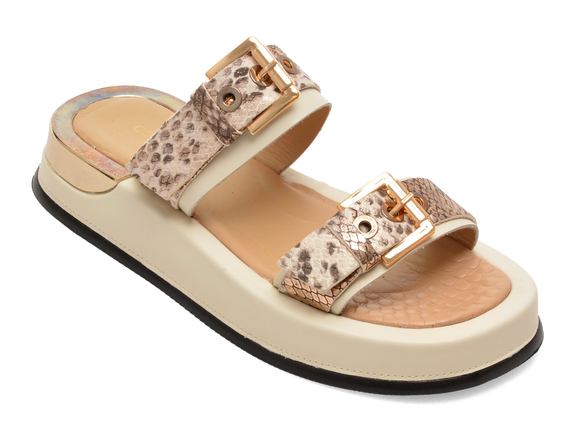 Papuci GOLD DEER bej, 458Y026, din piele naturala