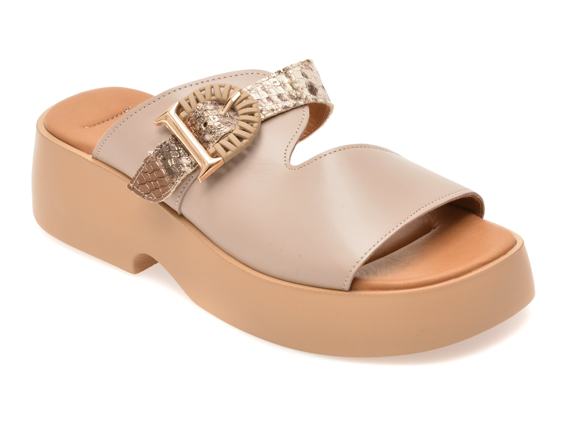 Papuci GOLD DEER gri, 22085, din piele naturala