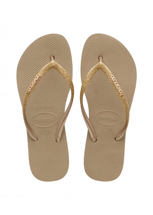Papuci Havaianas cu talpa groasa din cauciuc natural, bej cu glitter