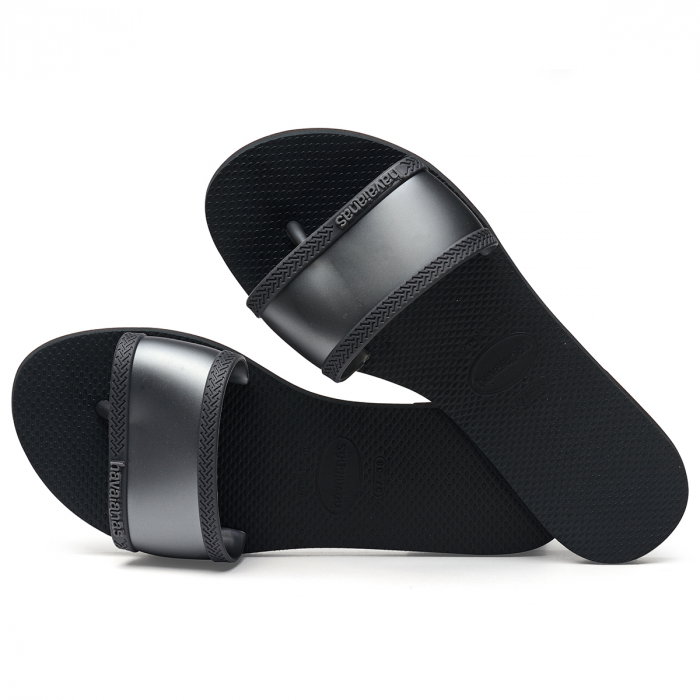 Papuci Havaianas slim din cauciuc natural cu banda gri si negru