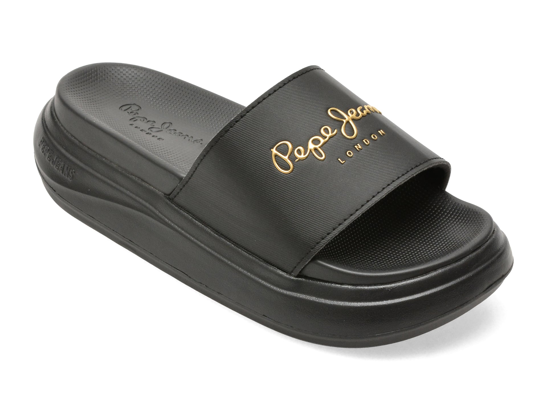 Papuci PEPE JEANS negri, LS70001, din piele ecologica