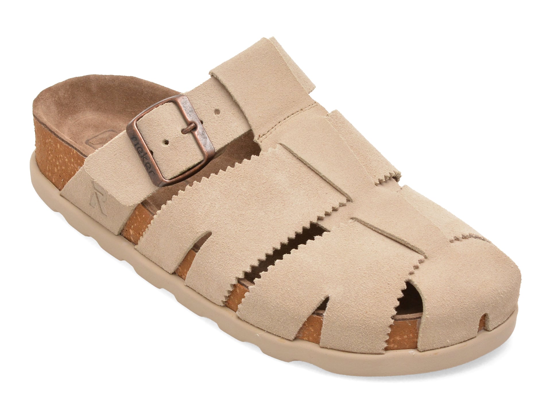 Papuci RIEKER gri, V3164, din piele intoarsa