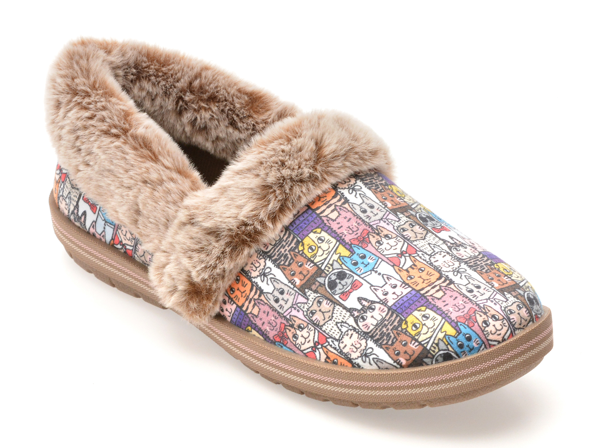 Papuci SKECHERS multicolor, BOBS TOO COZY, din material textil