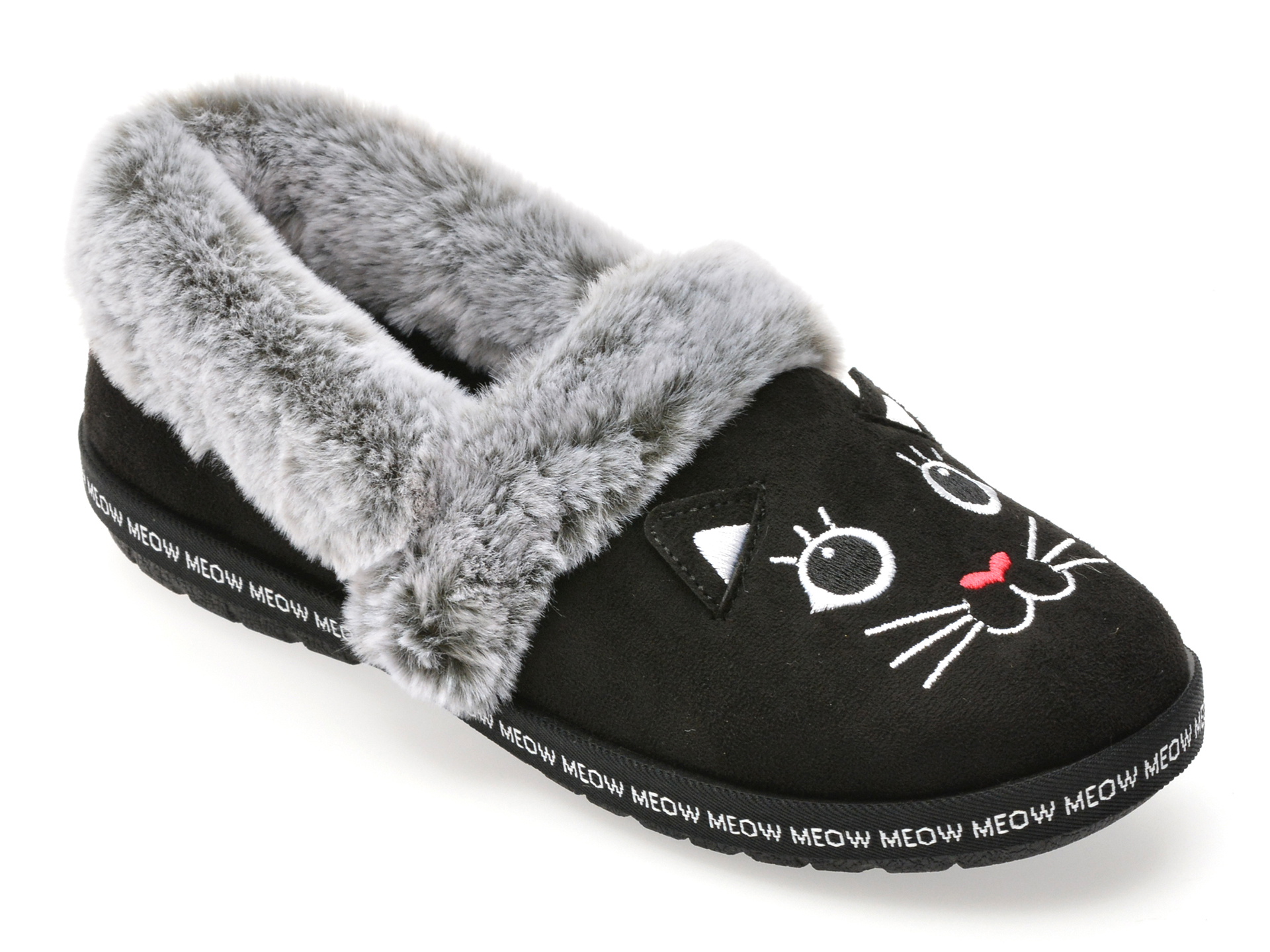 Papuci SKECHERS negri, BOBS TOO COZY, din material textil