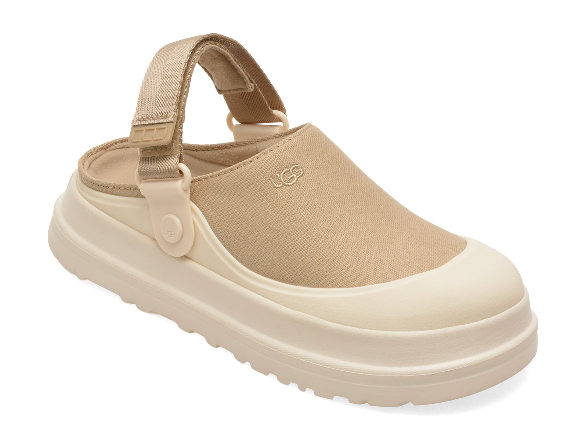 Papuci UGG bej, GOLDENGLOW CANVAS CLOG, din material textil