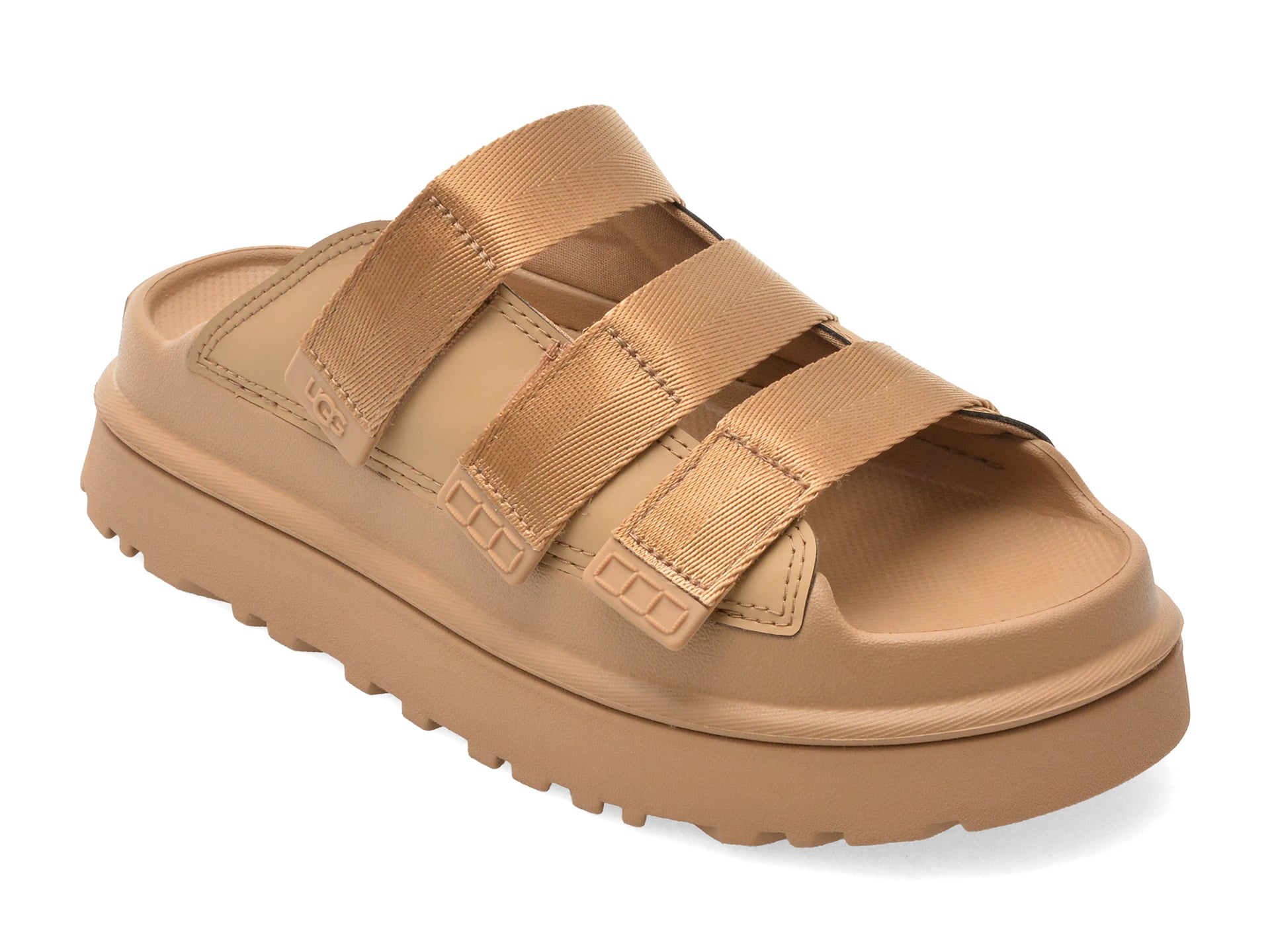 Papuci UGG maro, GOLDENGLOW SLIDE, din piele ecologica