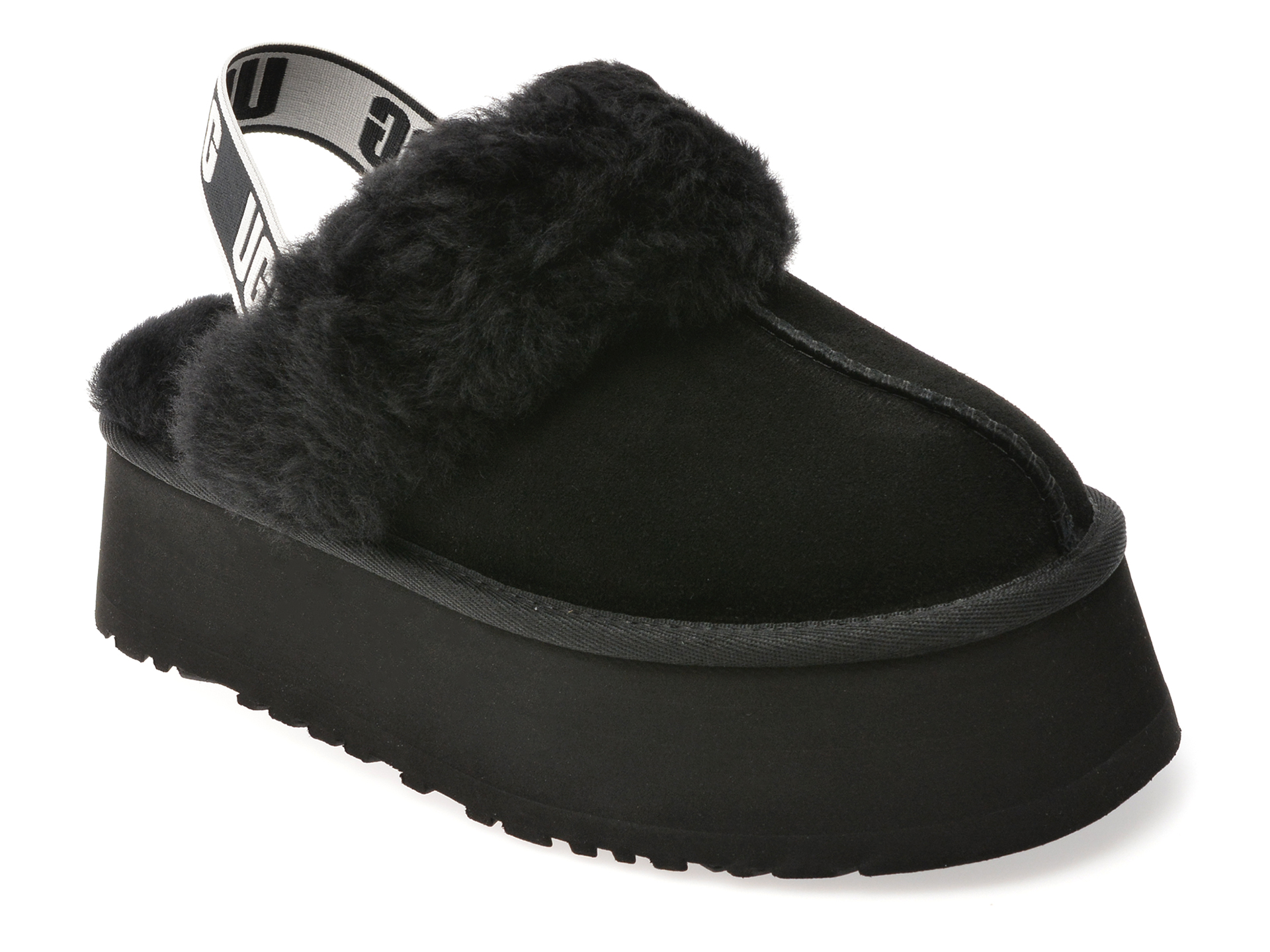 Papuci UGG negri, FUNKETTE, din piele intoarsa