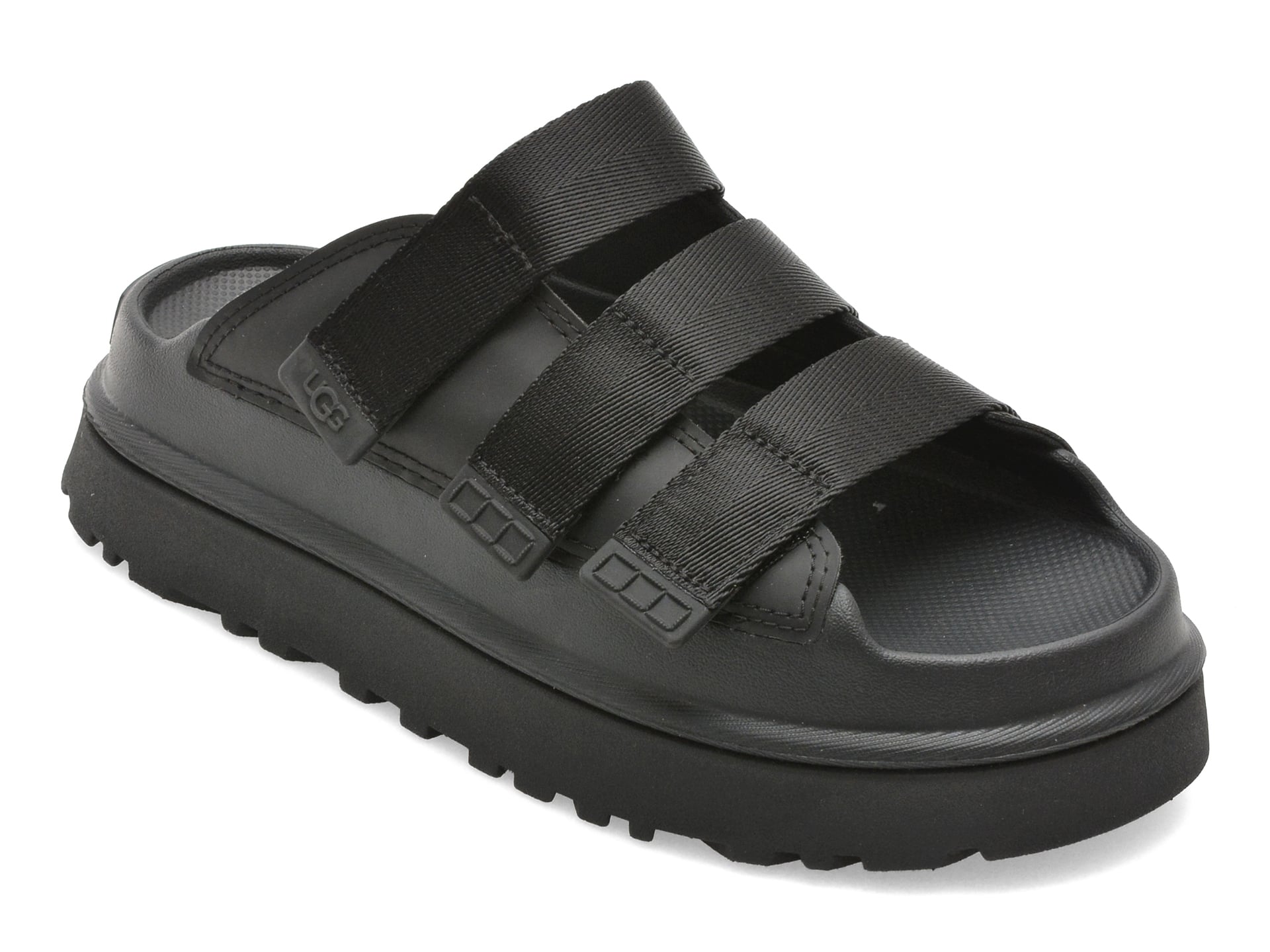 Papuci UGG negri, GOLDENGLOW SLIDE, din piele ecologica