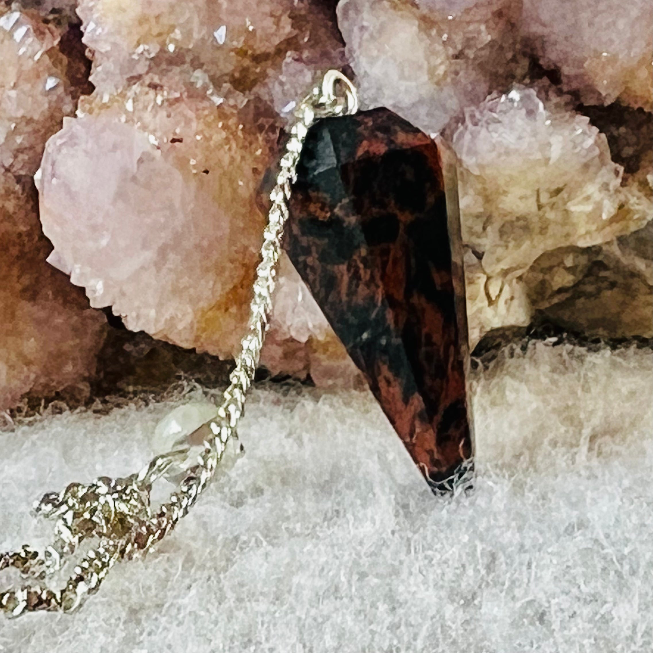 Pendul obsidian Mahogany cu bila cuart
