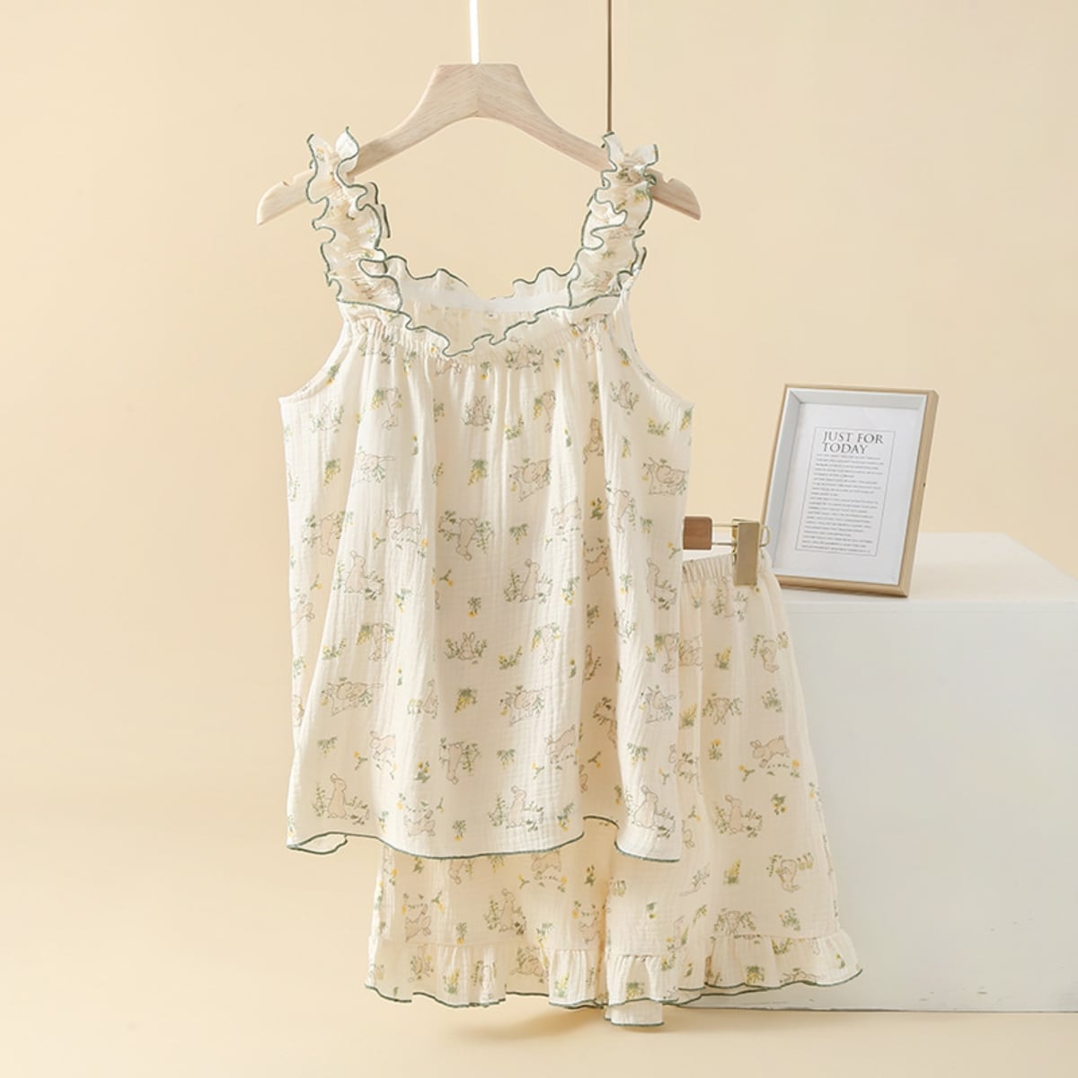 Pijama dama "Cute Bunny" din doua piese, PJ010, Crem - poza 3