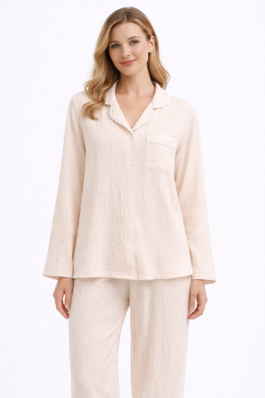 Pijama dama "Dreamy Touch" din doua piese, PJ006, Bej - poza 1