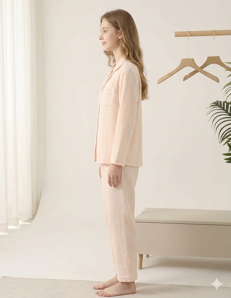 Pijama dama "Dreamy Touch" din doua piese, PJ006, Bej - poza 2