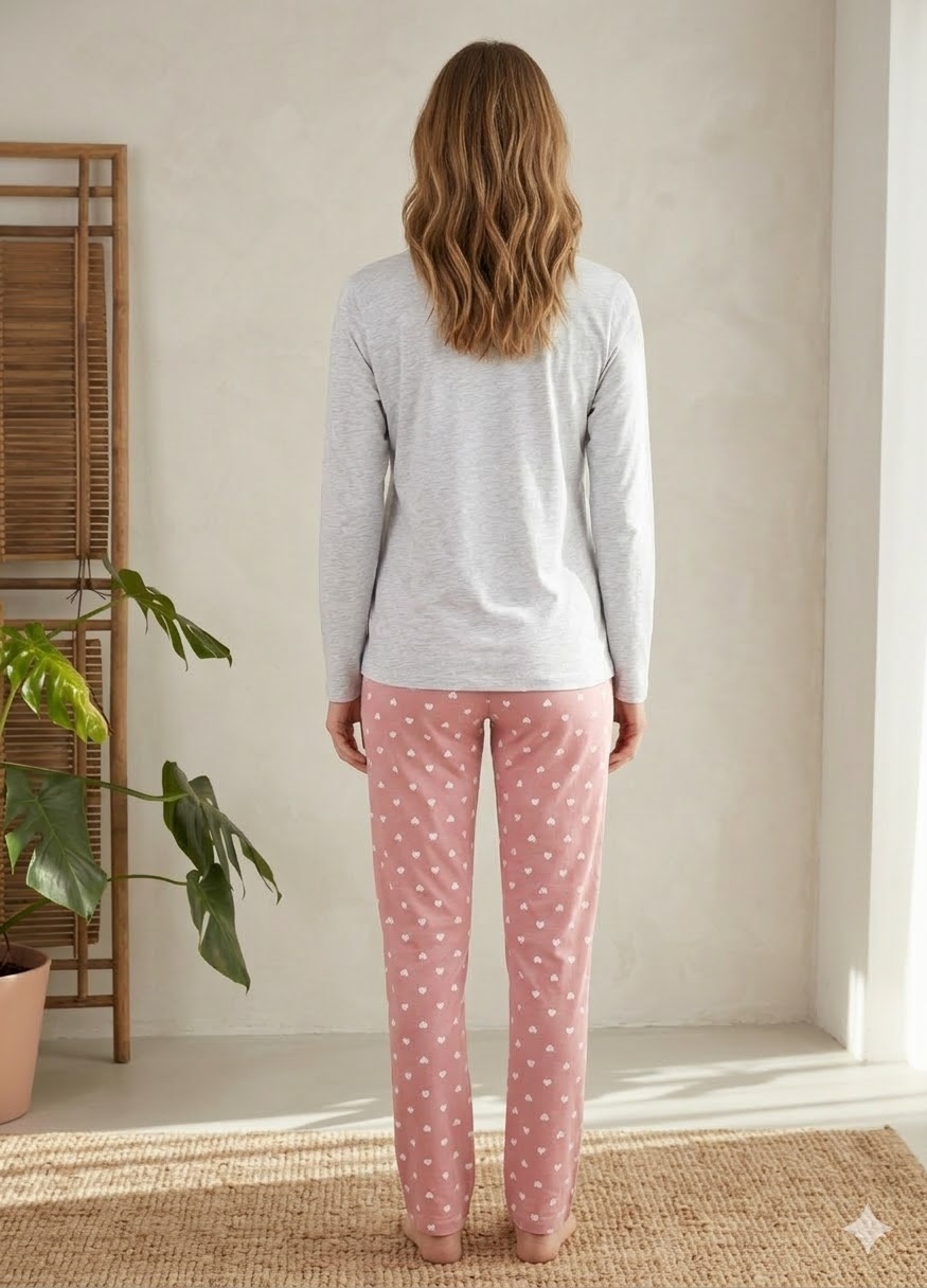 Pijama dama "Everyday", din bumbac, doua piese, 14900, Gri/Roz - poza 2