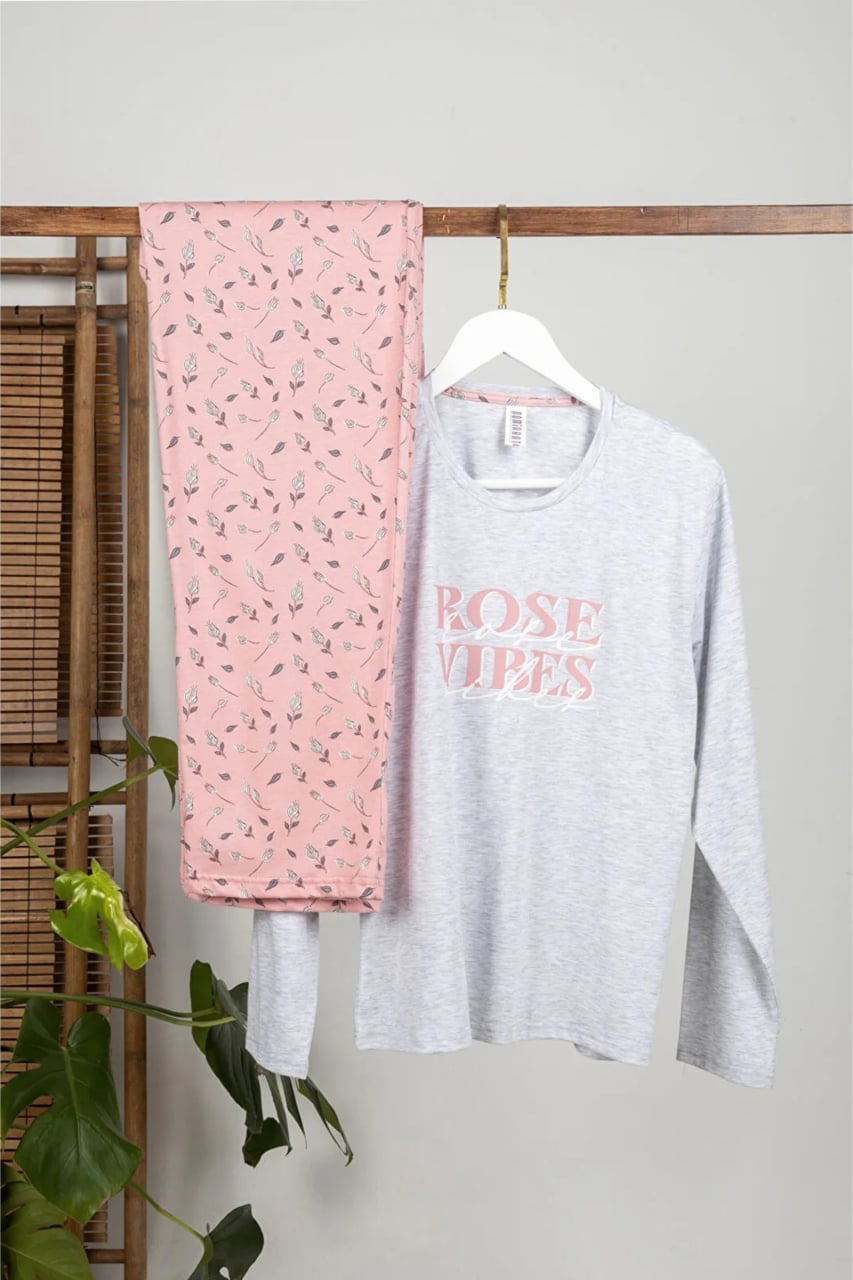 Pijama dama "Everyday", din bumbac, doua piese, 14900, Gri/Roz - poza 3