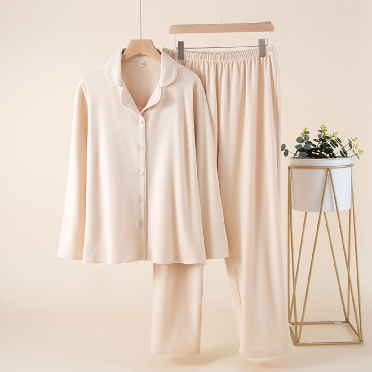 Pijama dama "Happy day" din doua piese, PJ001, Crem - poza 2