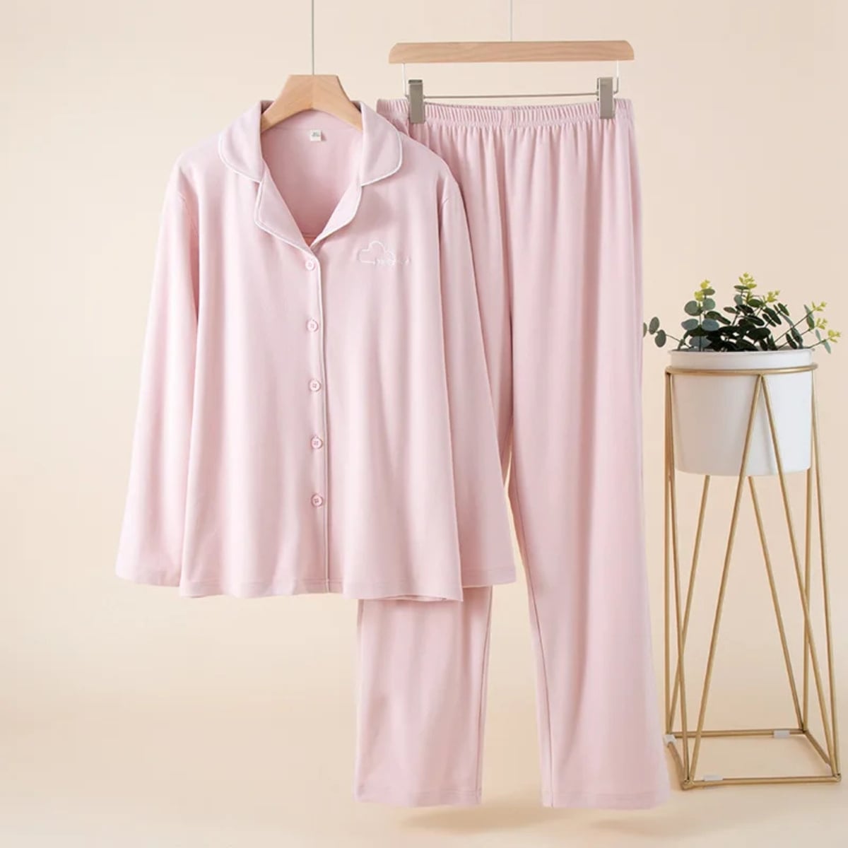 Pijama dama "Happy Day" din doua piese, PJ002, Roz Pudrat - poza 2