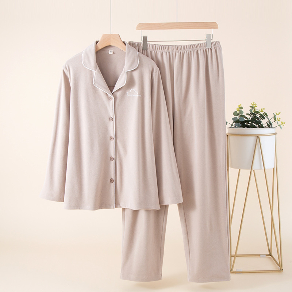 Pijama dama "Happy Day" din doua piese, PJ003, Bej - poza 2