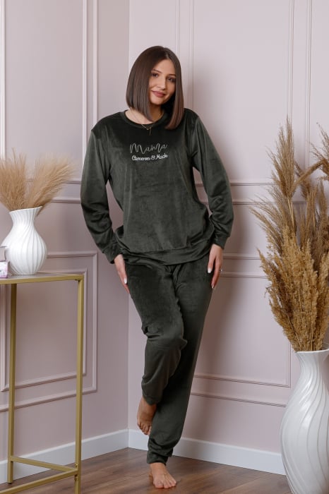 Pijama dama Linda plus size din catifea kaki