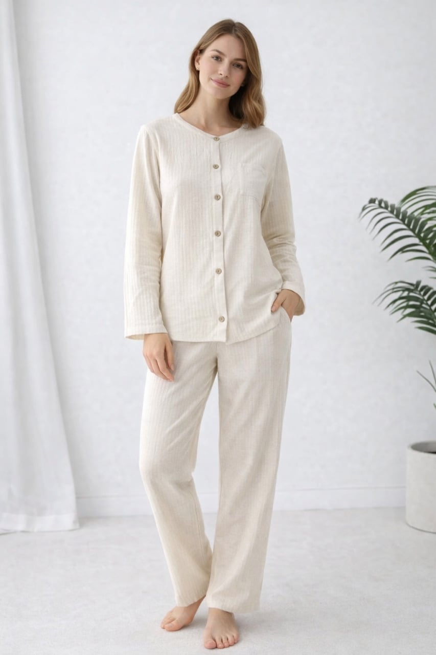 Pijama dama "Pure Comfort" din doua piese, PJ018, Bej - poza 1