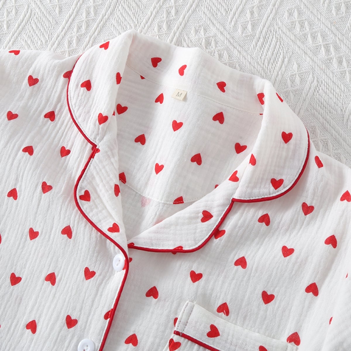 Pijama dama "Sleepy Hearts" din doua piese, PJ023, Alb - Rosu - poza 4
