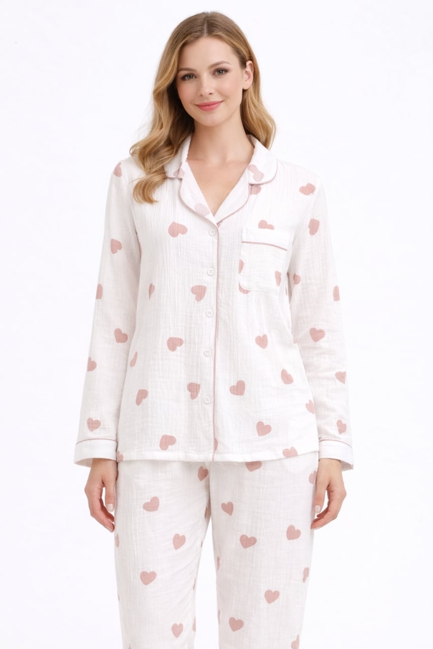 Pijama dama "Sweet Night" din doua piese, PJ005, Alb - poza 1