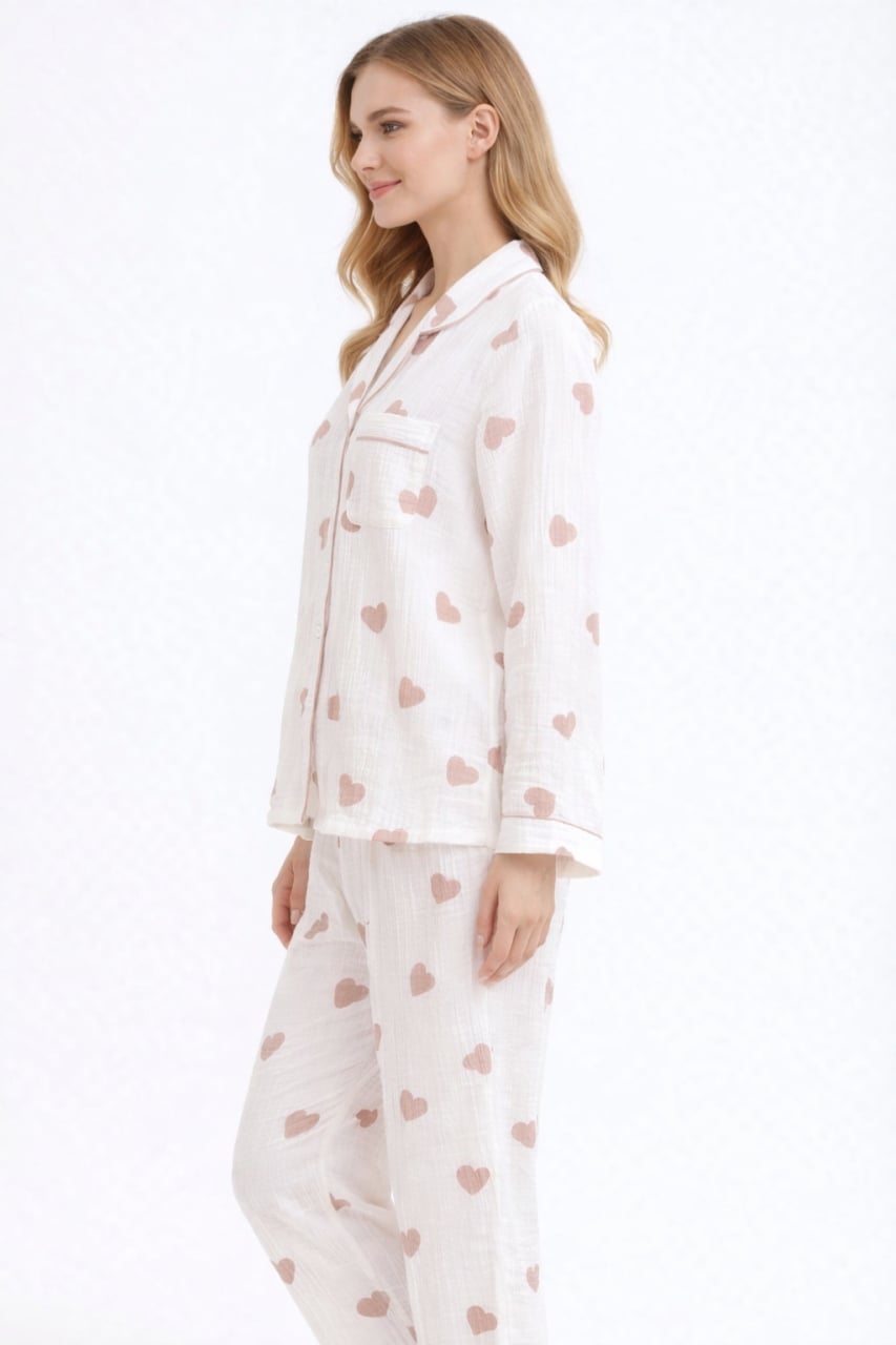 Pijama dama "Sweet Night" din doua piese, PJ005, Alb - poza 2